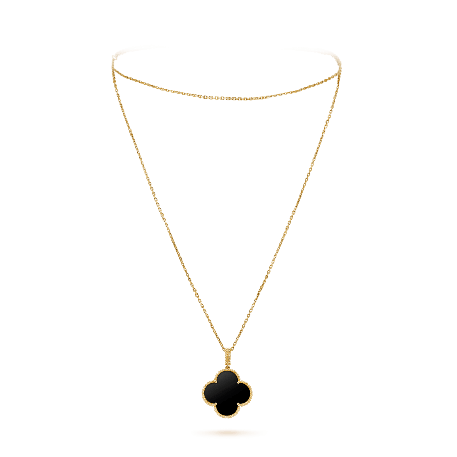 ¡®Jewelicorn¡¯CLOVER 25MM GOLD ONYX BIG CLOVER NECKLACE