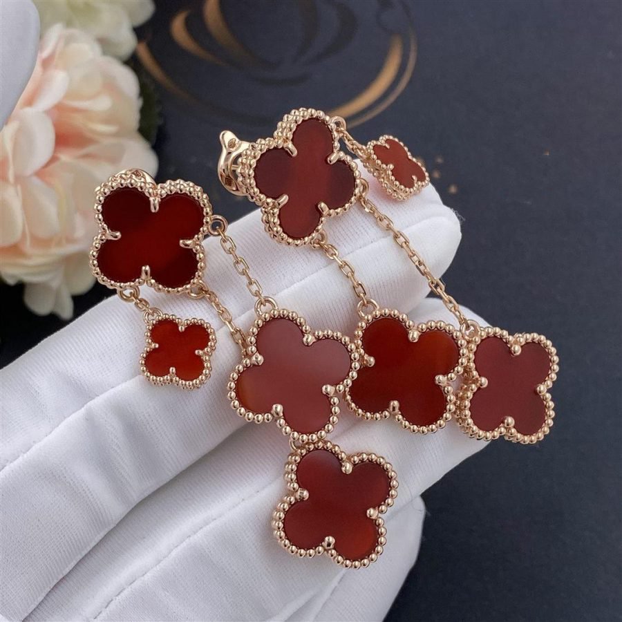 ¡®Jewelicorn¡¯CLOVER EARRINGS CARNELIAN 4 MOTIFS PINK GOLD