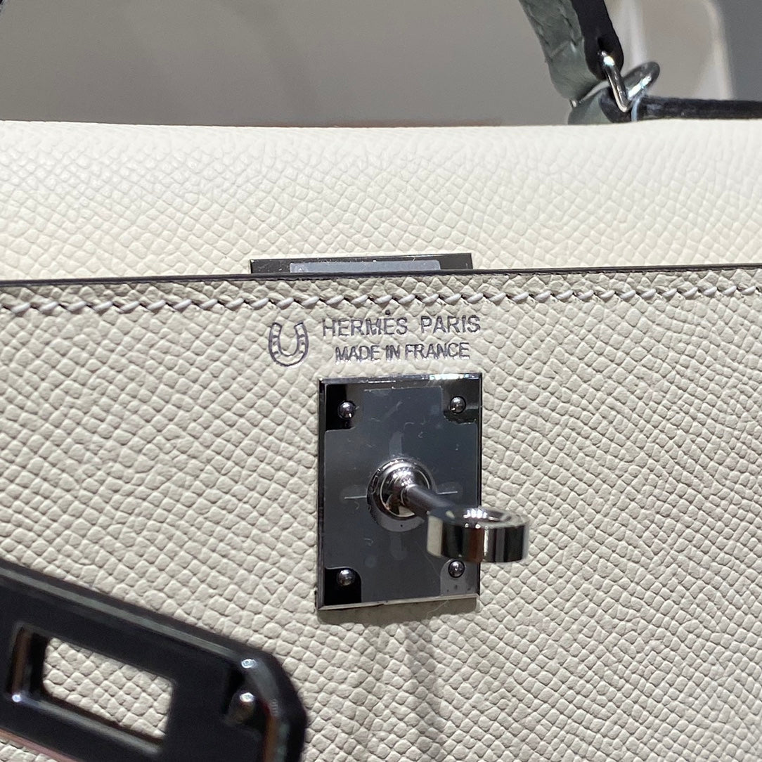 HM KELLY MINI 20 WEISS GLACIER GRAU EPSOM SILBER BESCHLÄGE