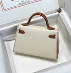 HM KELLY MINI 20 WEISS GOLDBRAUN EPSOM GOLDENE BESCHLÄGE