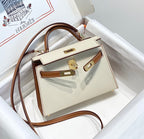 HM KELLY MINI 20 WEISS GOLDBRAUN EPSOM GOLDENE BESCHLÄGE