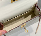 HM KELLY MINI 20 WEISS GOLDBRAUN EPSOM GOLDENE BESCHLÄGE